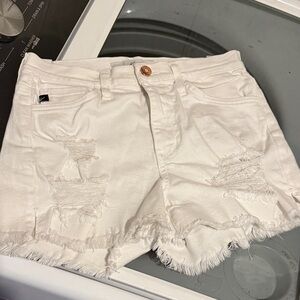 KanCan Ivory Distressed Jean Shorts